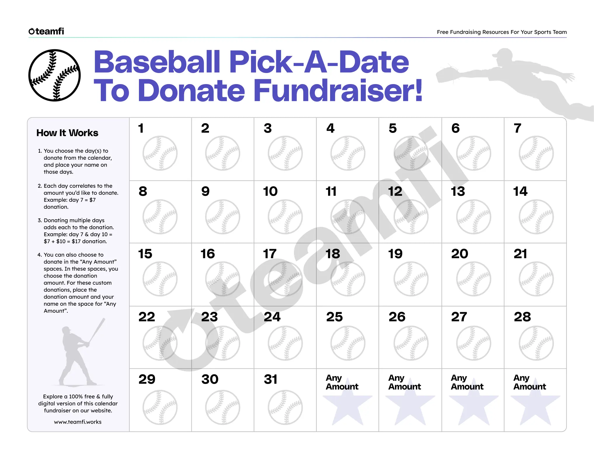 Teamfi free baseball calendar fundraiser template – ready to print and help your baseball team fundraise $496.