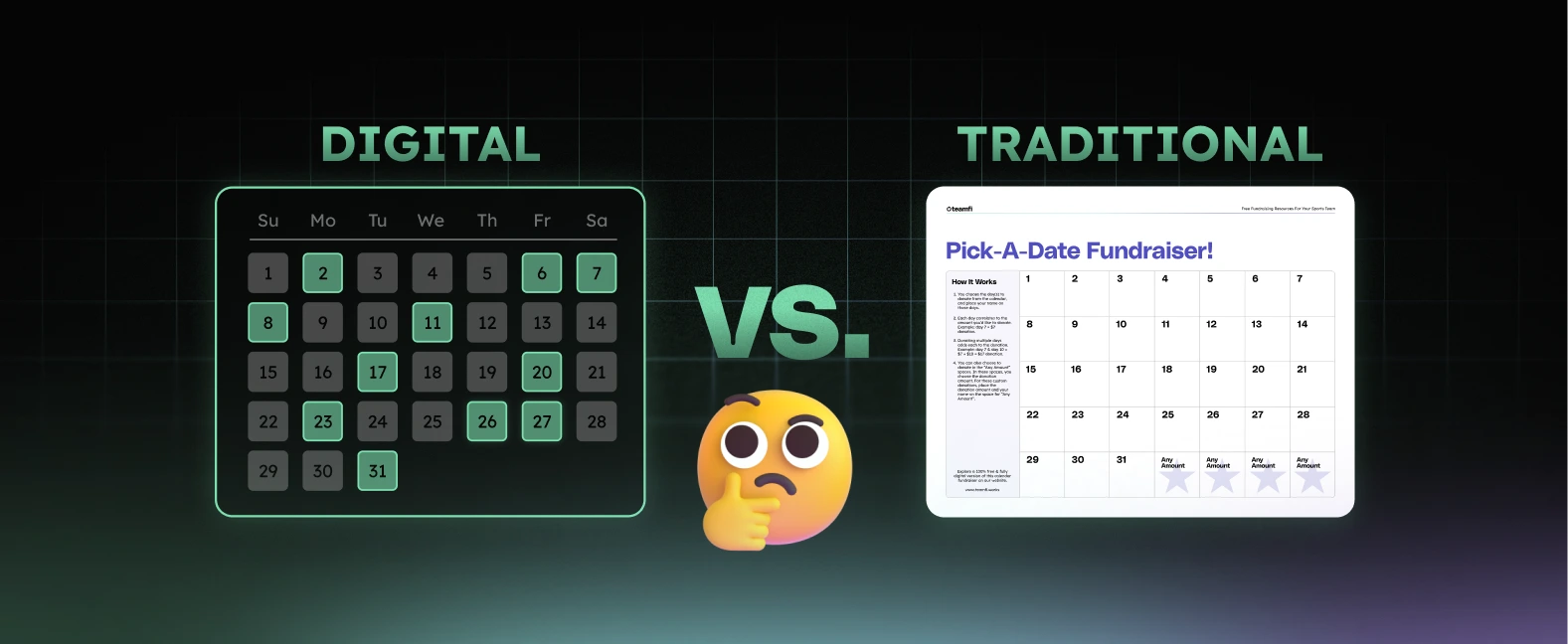 Digital vs. Traditional Pick a Date to Donate Calendar Fundraisers: Pros, Cons, & Best Choice for Your Team – Teamfi Sports Fundraising Blog.