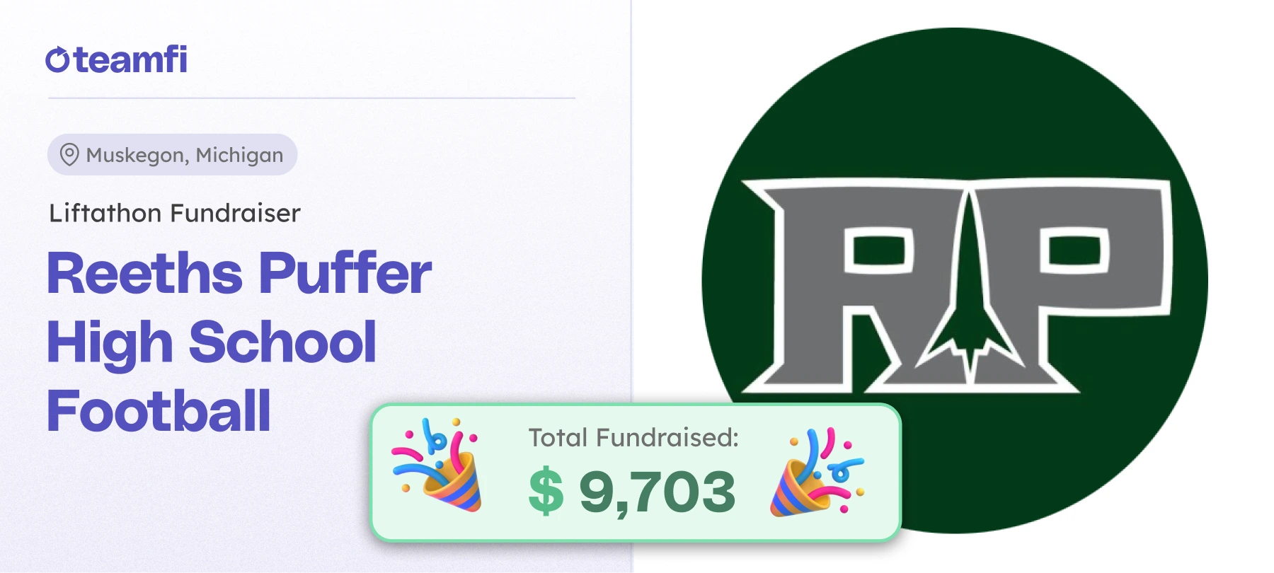 Reeths-Puffer football raised over 9,000 through their chosen football fundraiser, a Teamfi liftathon!