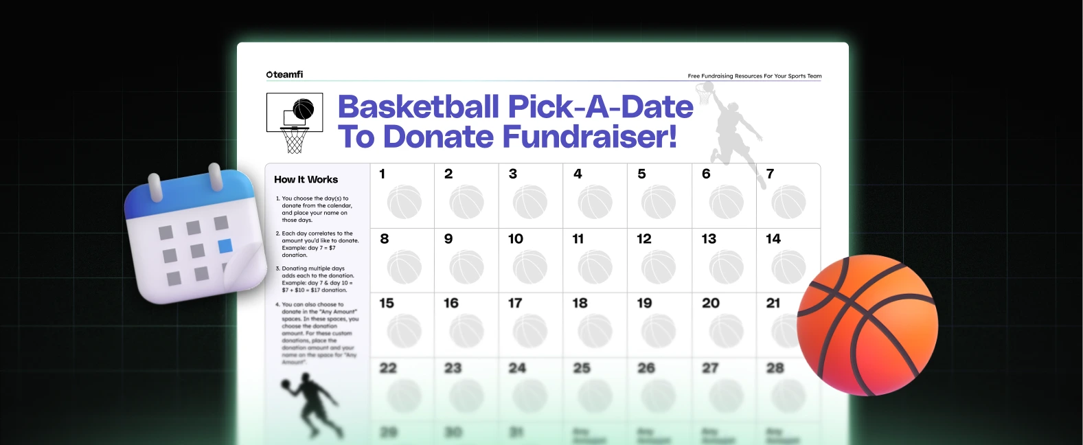 Free basketball calendar fundraiser template ready to print and help your team raise $496 per player.