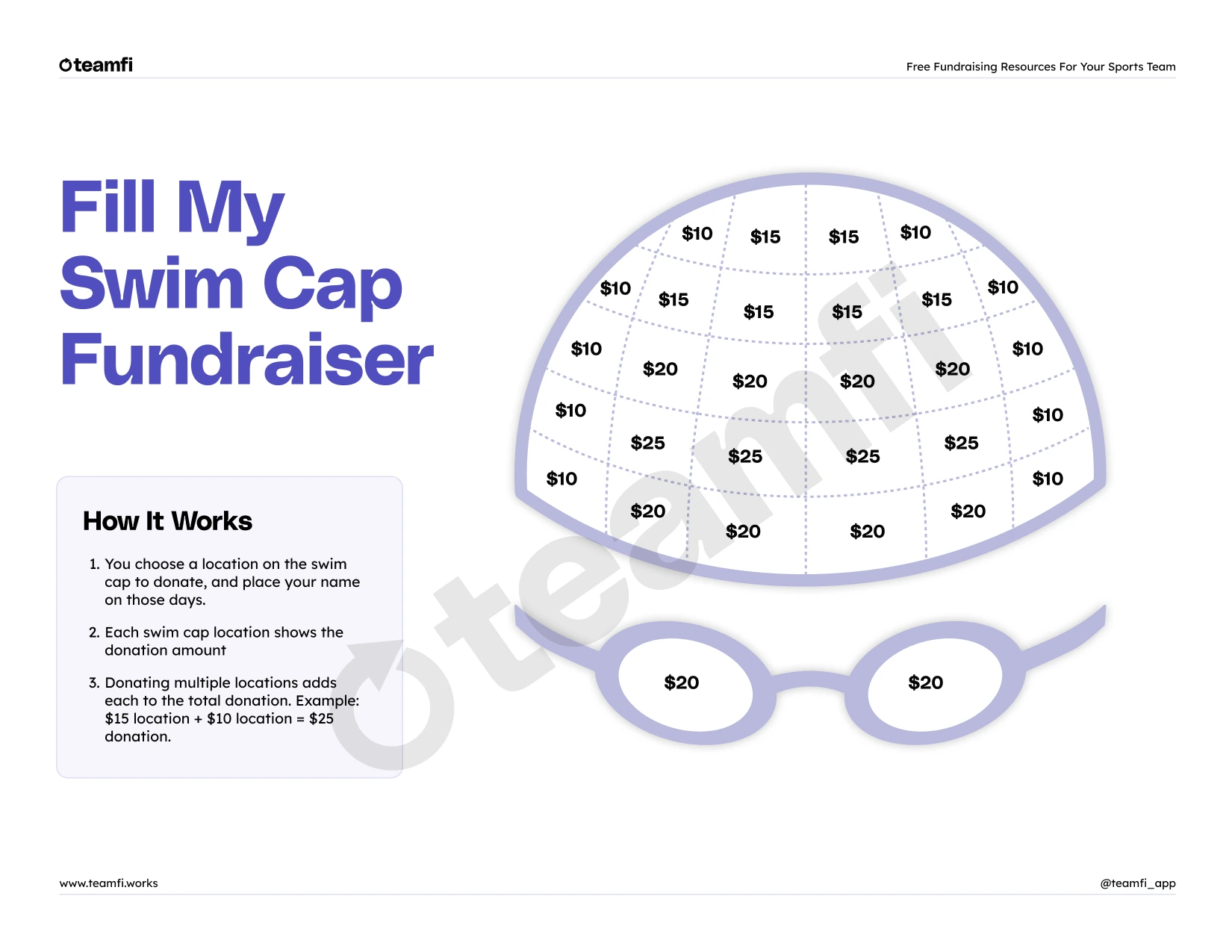 Free "Fill My Swim Cap" fundraising template for Swim & Dive teams.