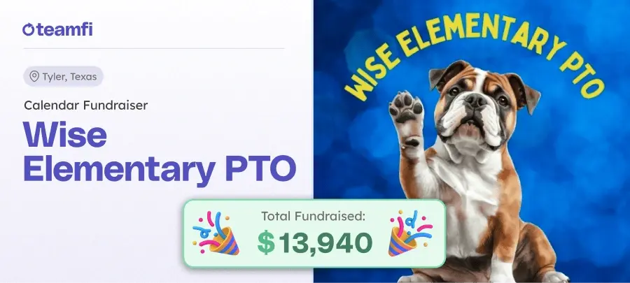 Graphic showing Wise Elementary’s calendar fundraising total.