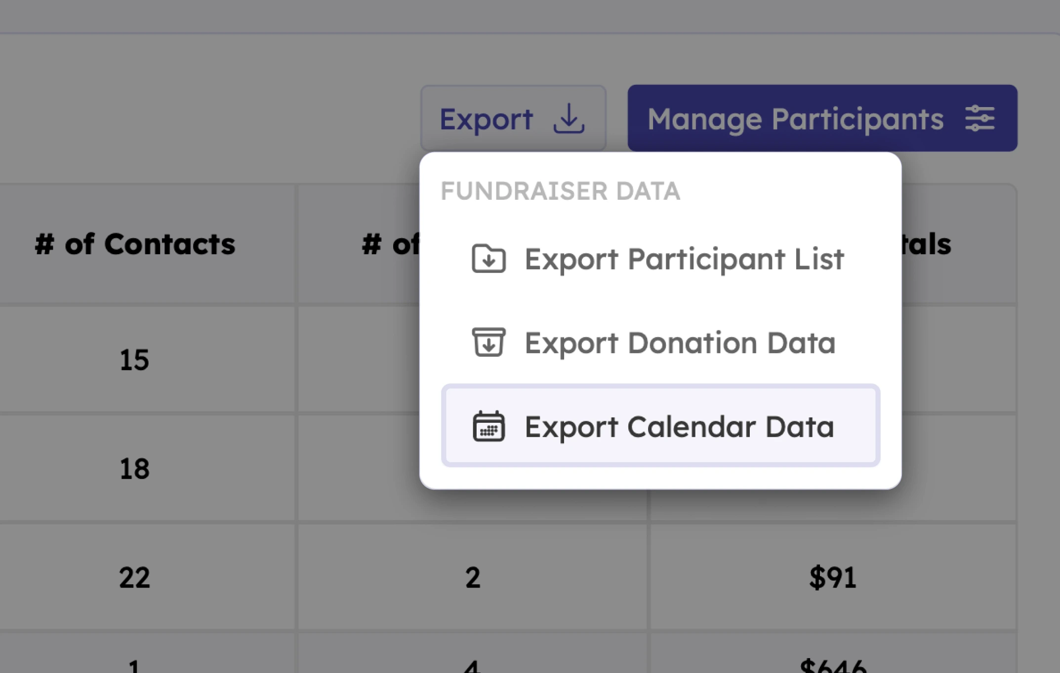 Newly added Teamfi Calendar Fundraiser CSV reports.