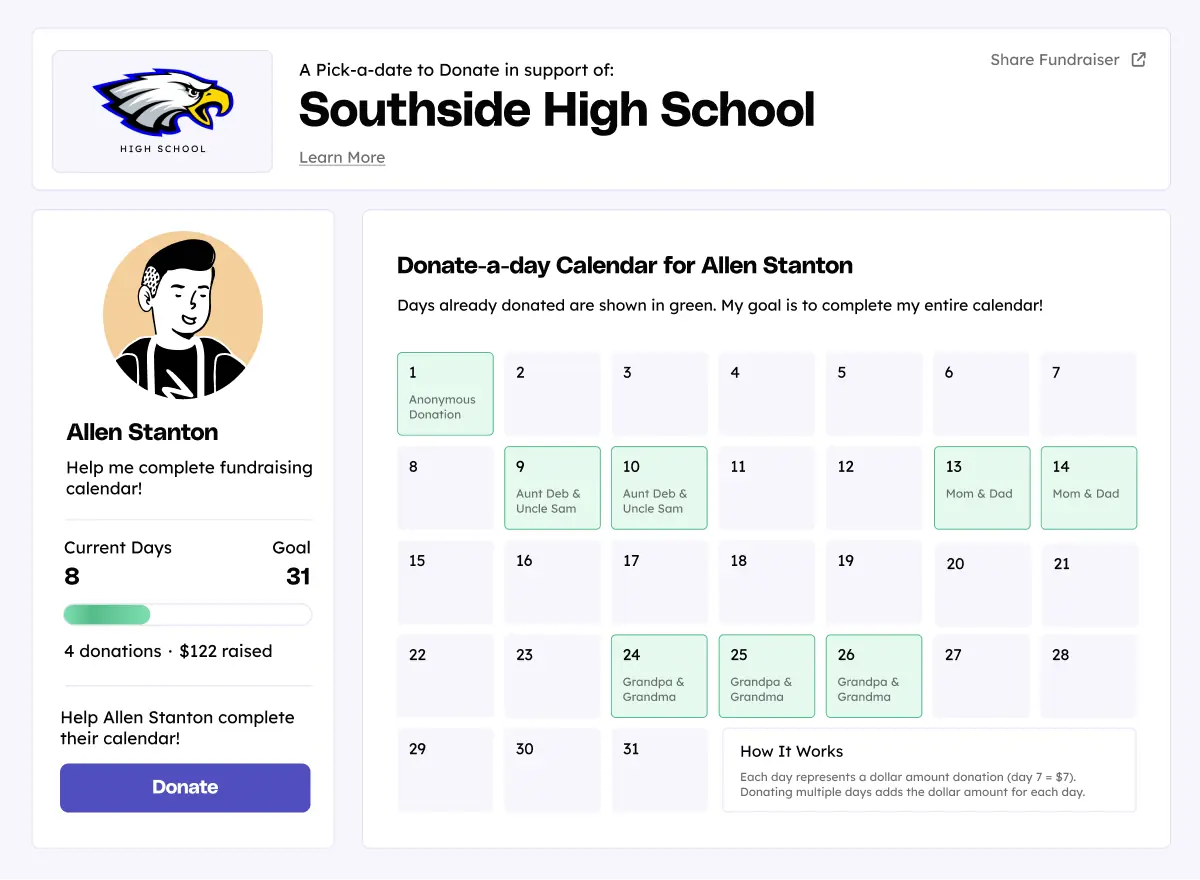 Teamfi calendar fundraisers are a great free method of digital fundraising for teams and schools.  