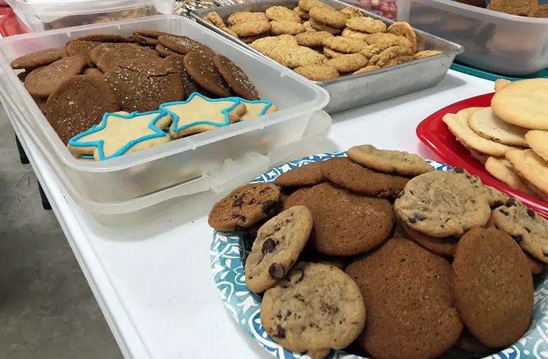 Cookies laid out during a fundraising bake sale.