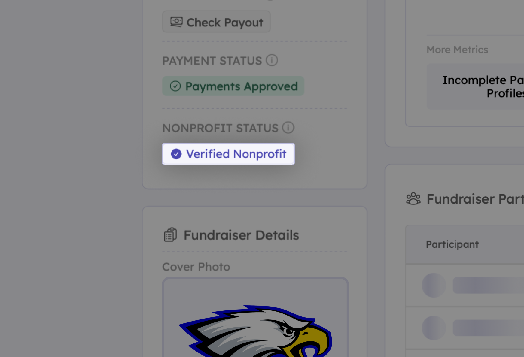 Teamfi fundraising provides verification badges to verified 501(c)(3) organizations.