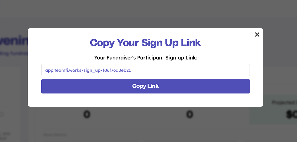 Teamfi Sign Up link modal