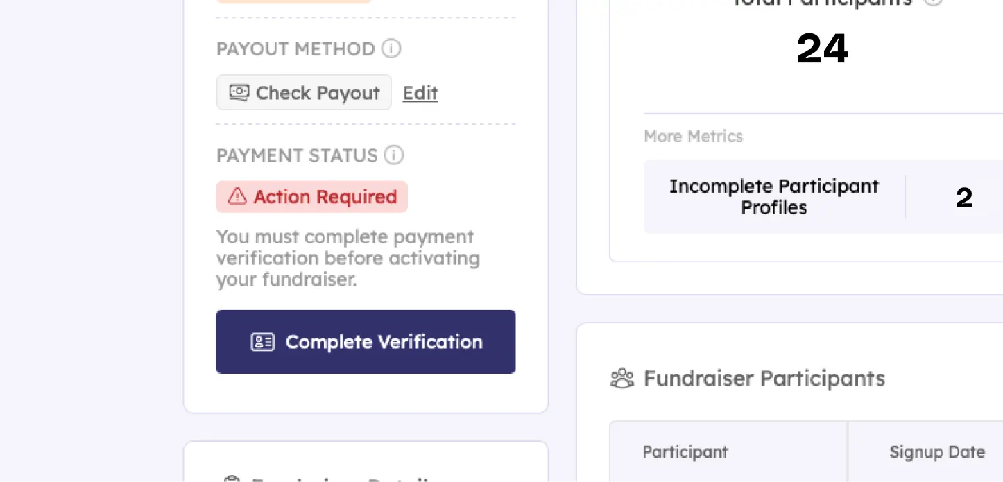 Teamfi check payout verification button.
