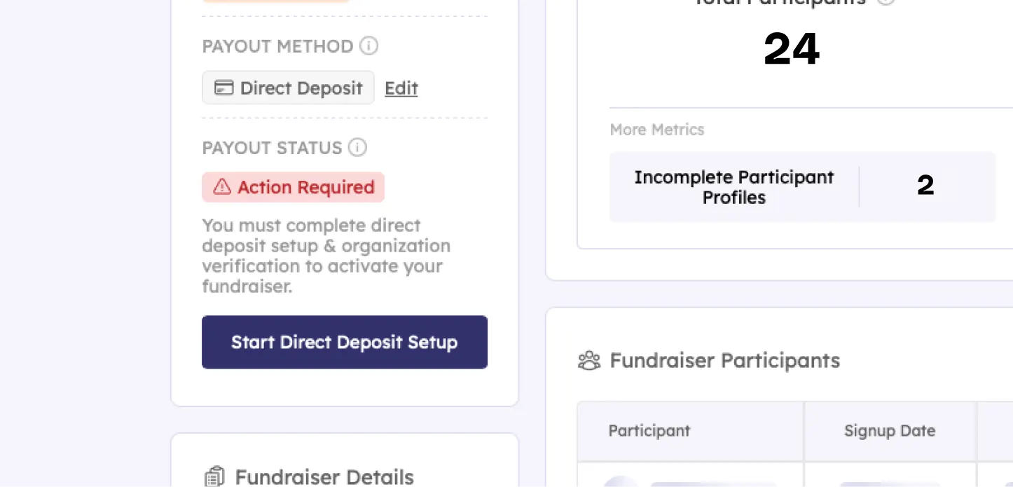 Teamfi direct deposit setup button.