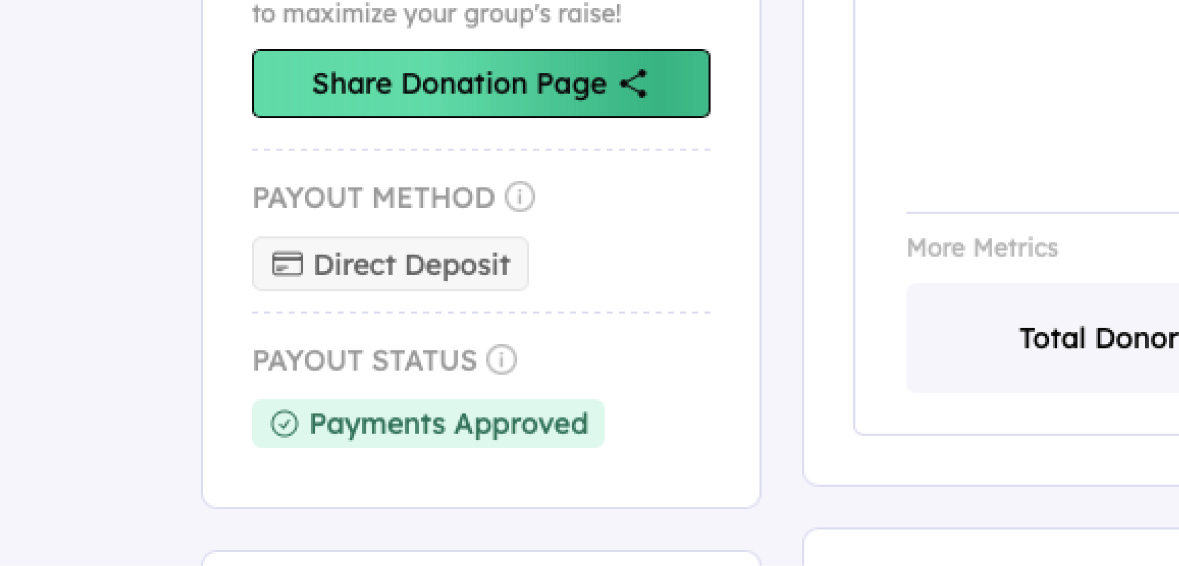 Teamfi  direct deposit fundraiser with Payments Approved.