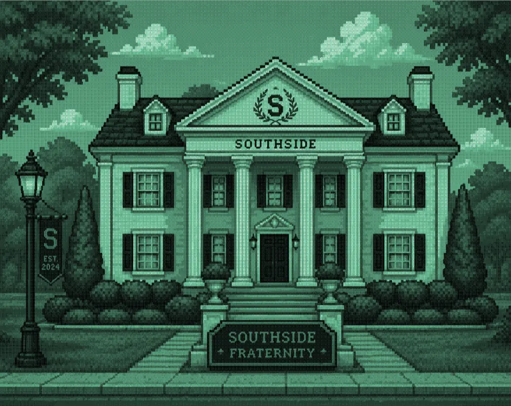 video-game styled fraternity building photo. 