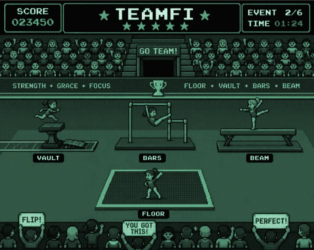 A gymnastics meet with a large crowd. 