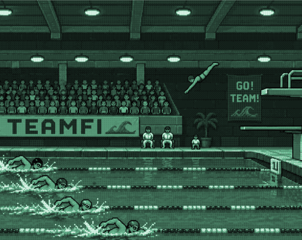 Swim and Dive meet in a crowded arena.