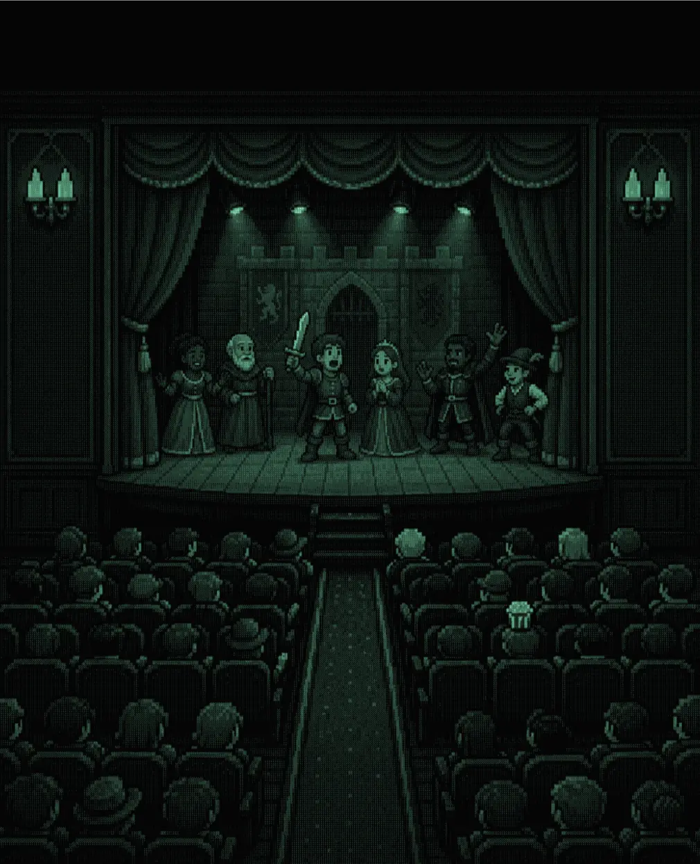 Crowded auditorium for a theatre performance on a stage.