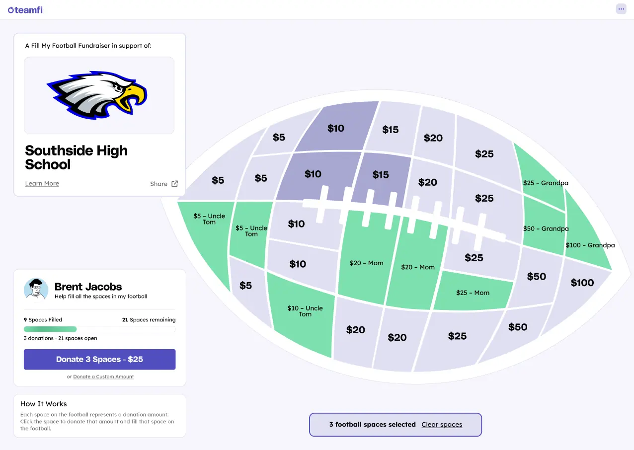 Start collecting donations or your football organization on your Fill My Football donation page.
