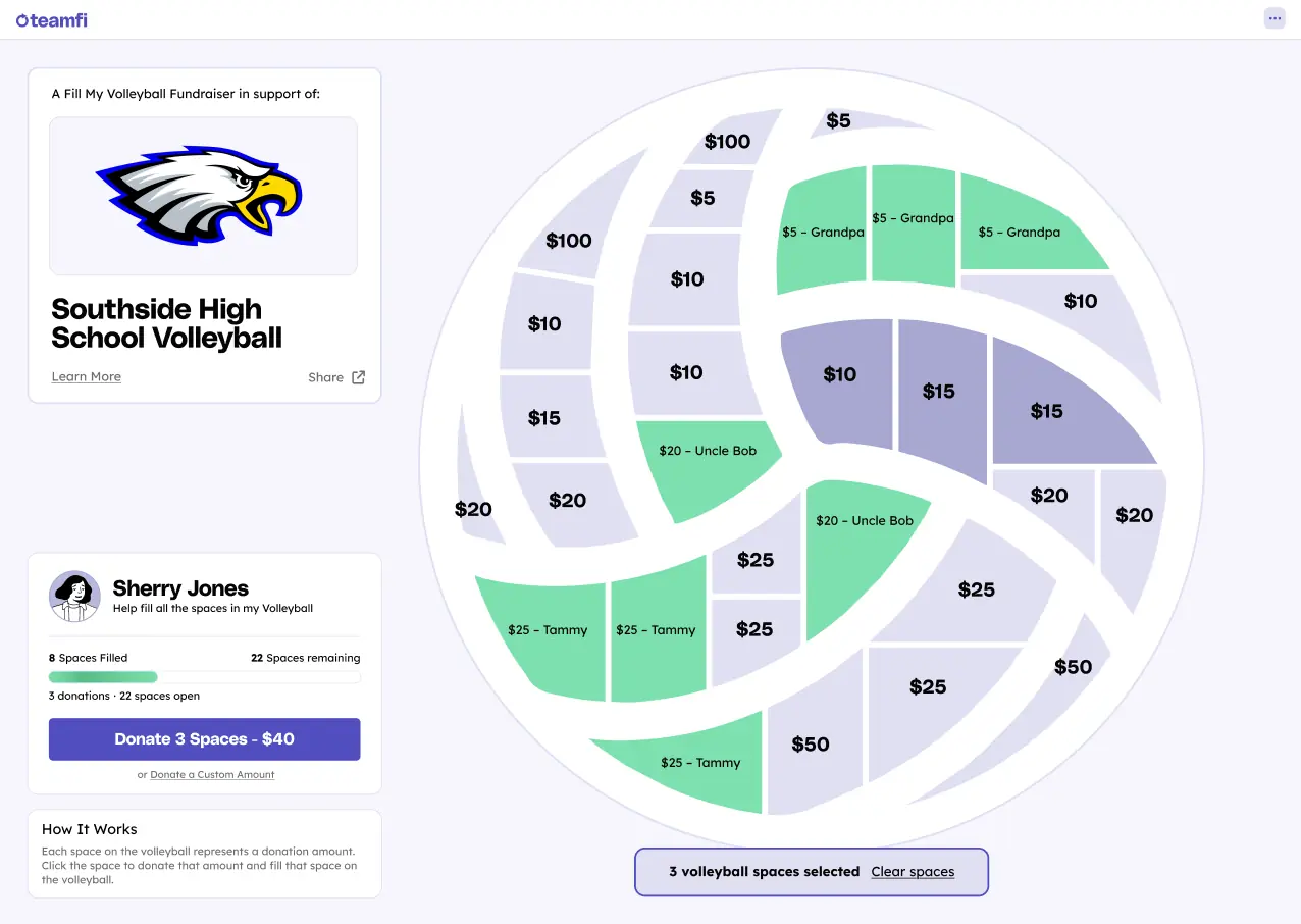 Start collecting donations for your volleyball team, club, or beach volleyball organization on your Fill My Volleyball fundraiser donation page.