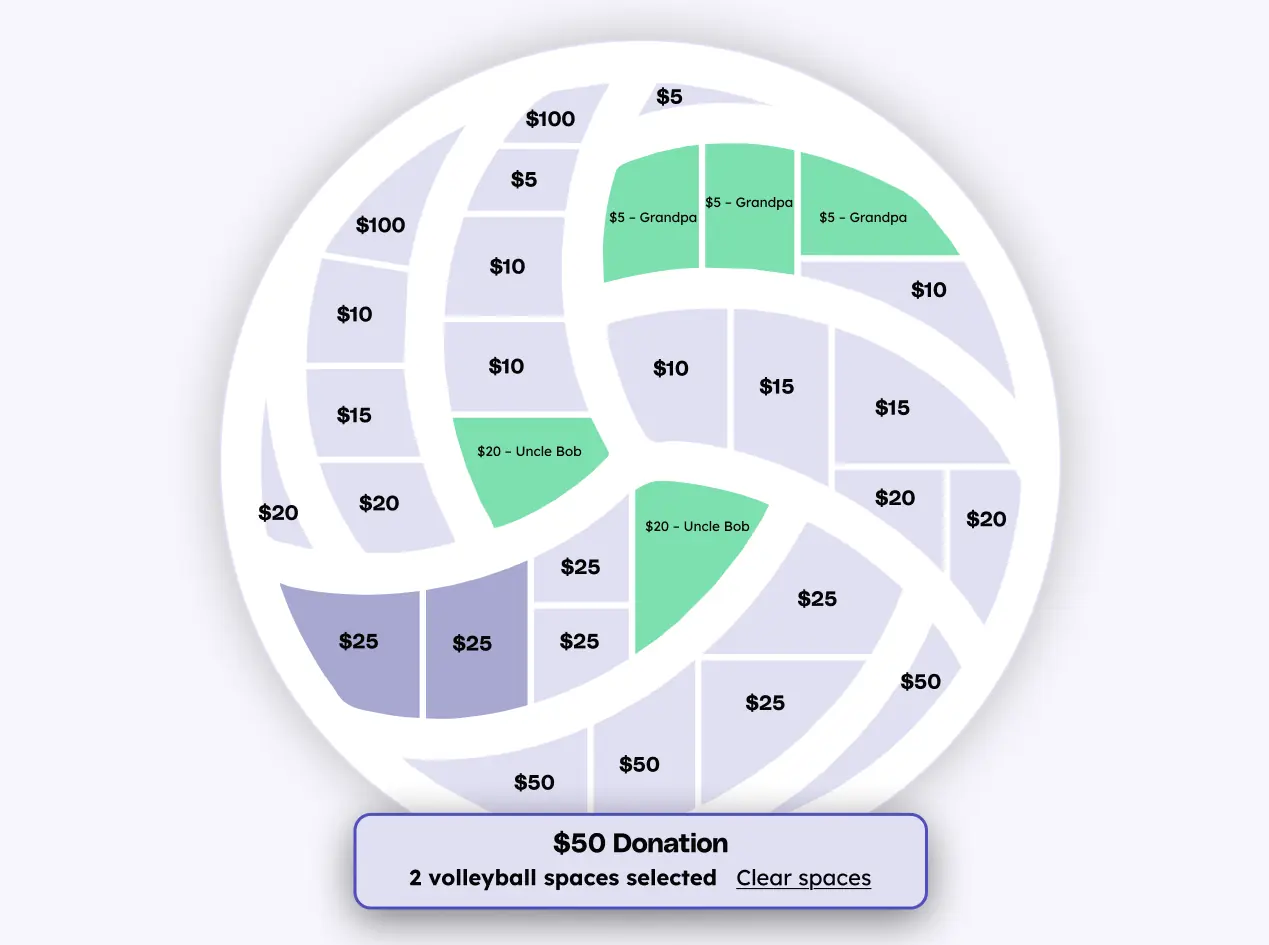 Fill My Volleyball Fundraiser user interface for Volleyball teams and clubs.