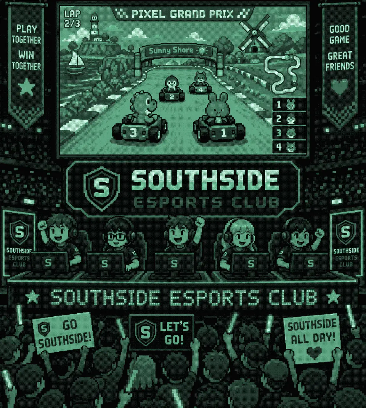 esports team playing in a crowded arena.