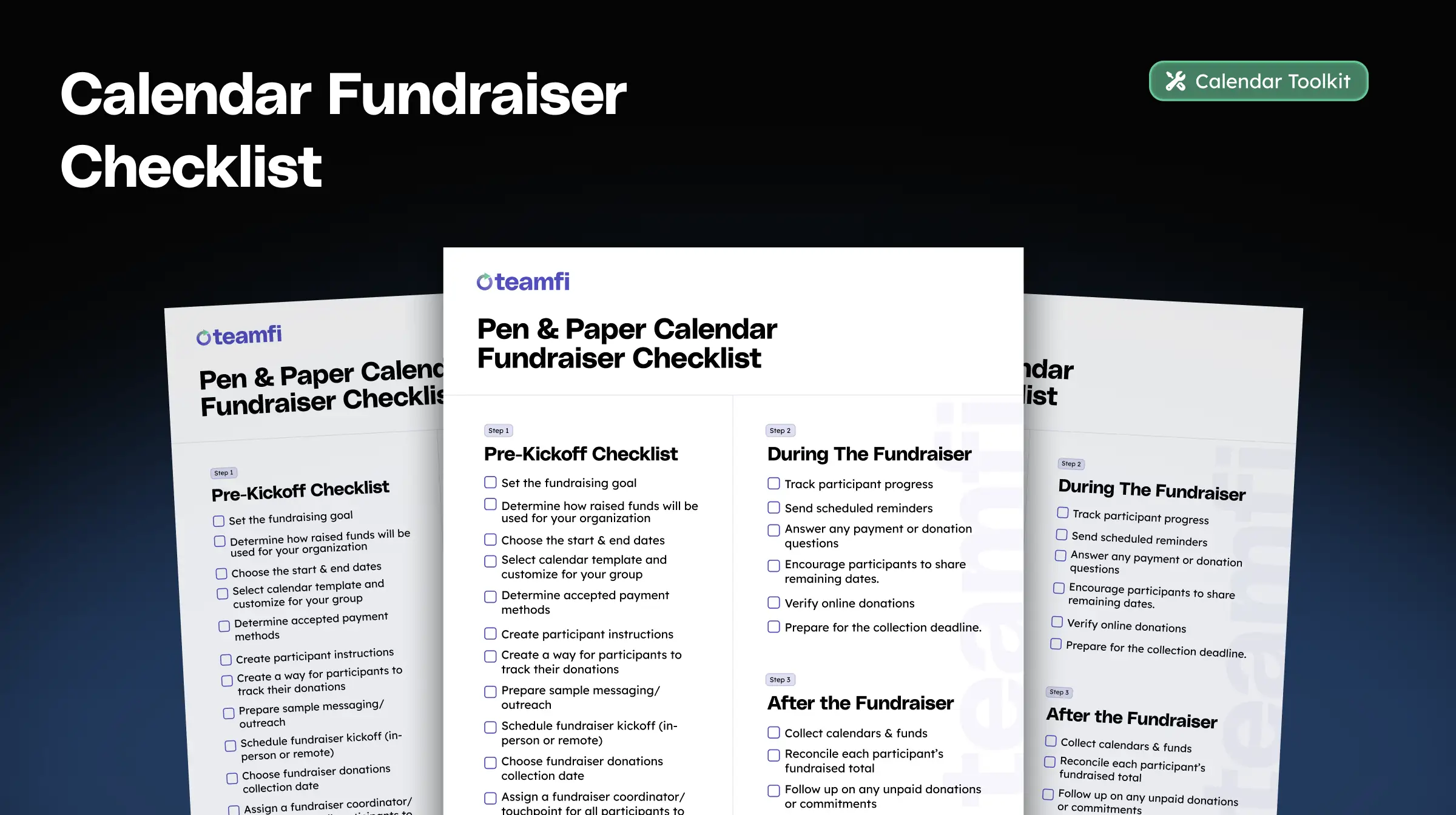 Pen and paper calendar fundraiser checklist.