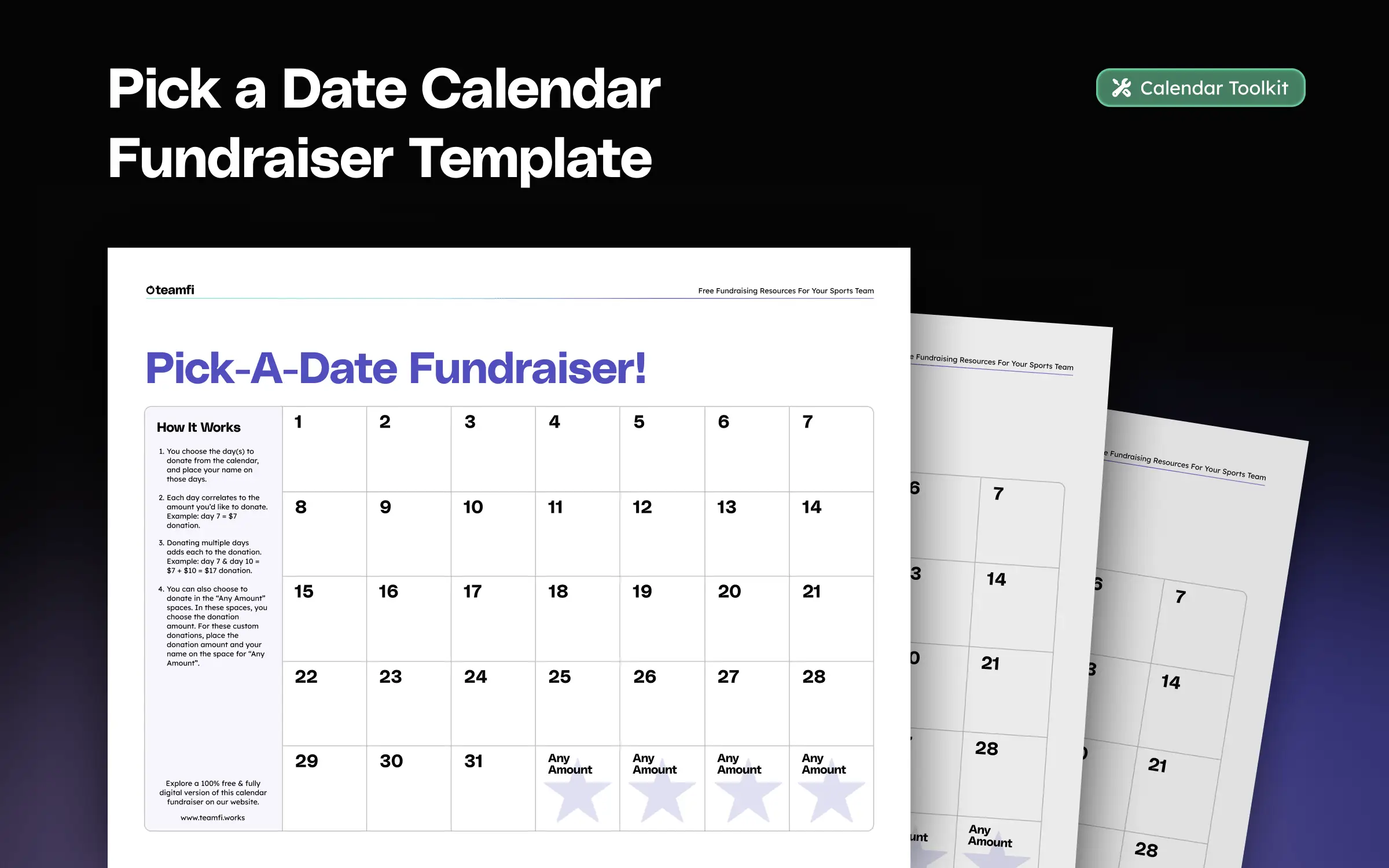Free pick a date calendar fundraiser template as part of the paper calendar toolkit.