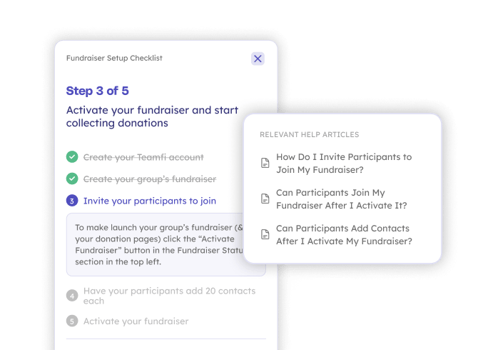Teamfi guided onboarding free fundraising feature.