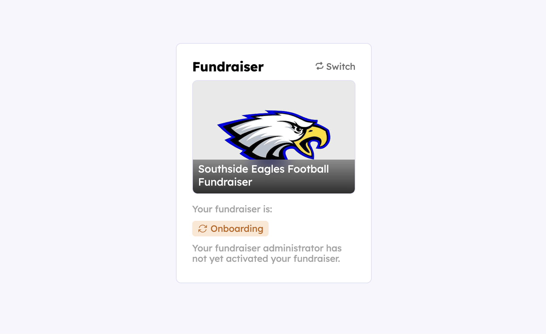 Sharing donation page link on fundraiser participant dashboard for an onboarding fundraiser.