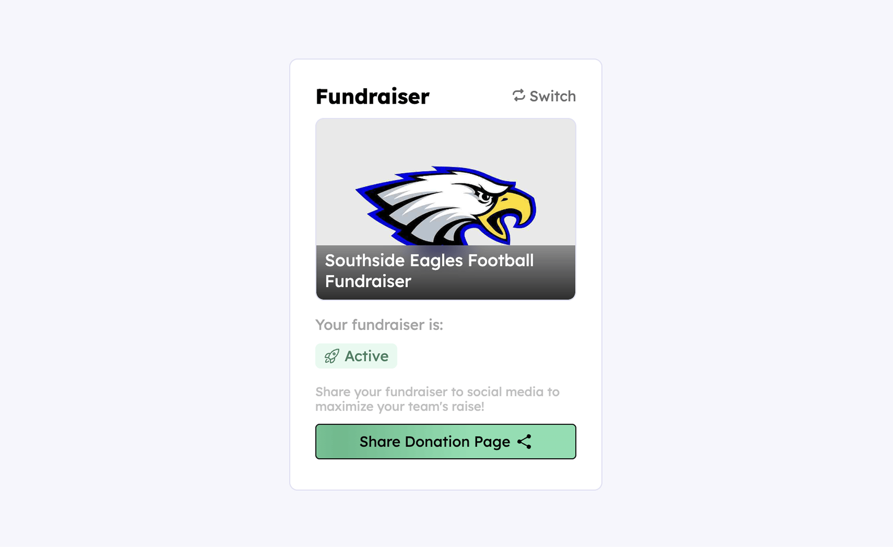Sharing donation page link on fundraiser participant dashboard for an active fundraiser.