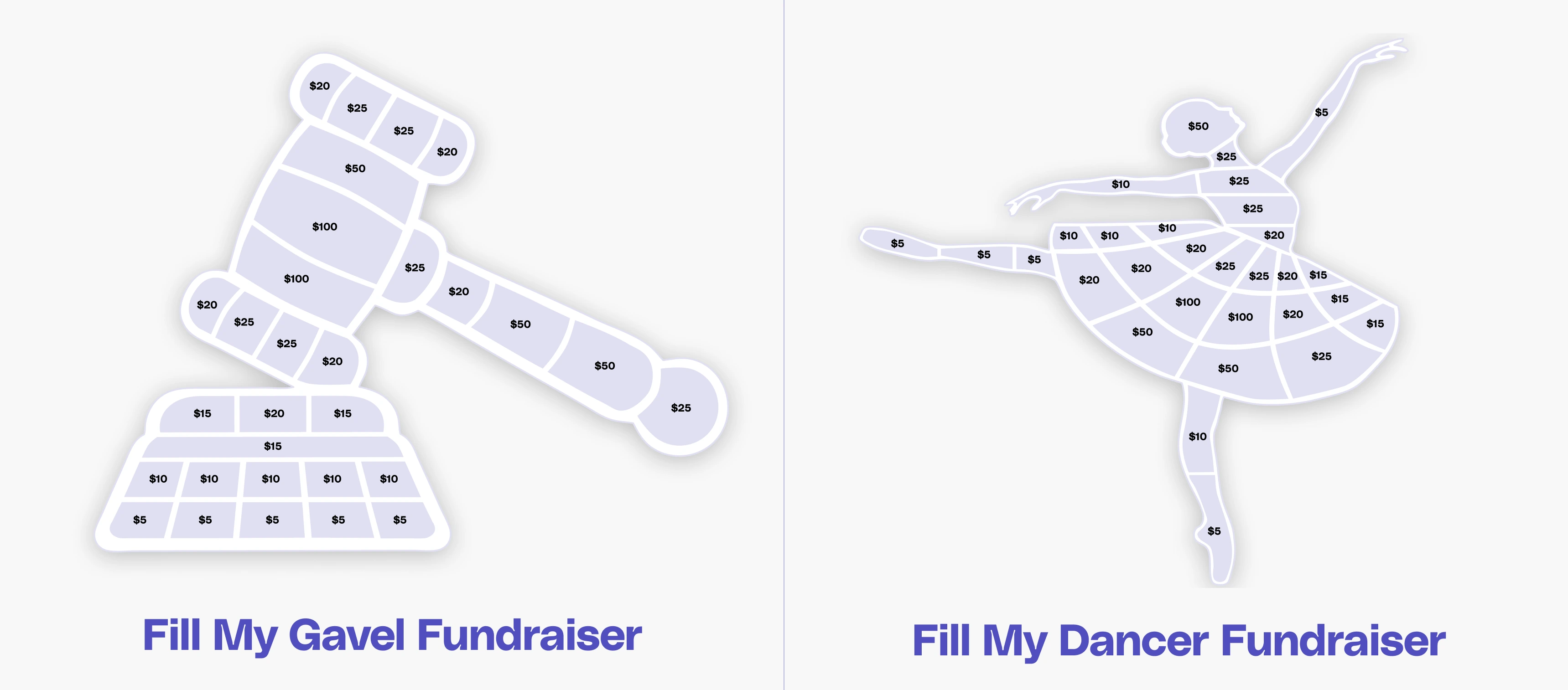 Fill My Gavel and Fill My Dancer digital fundraising options.
