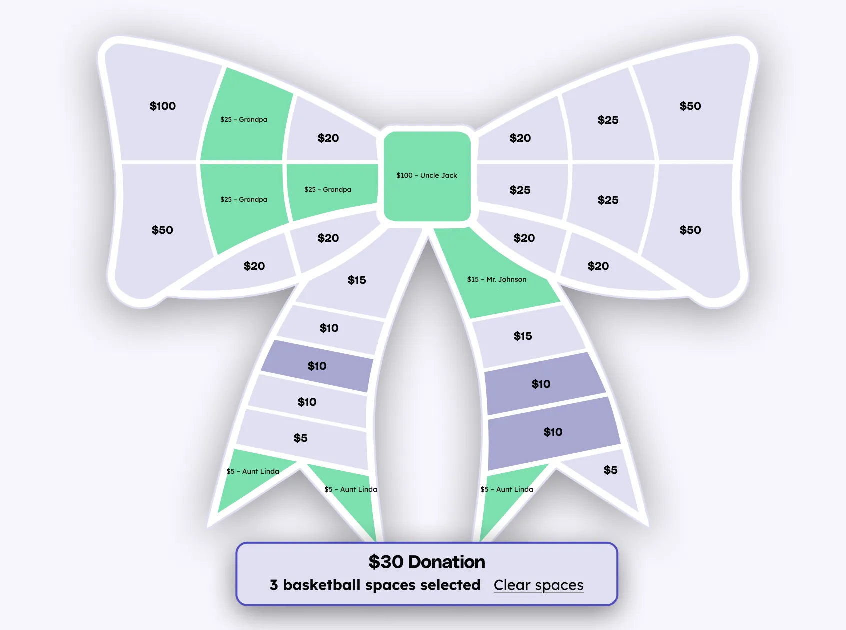 digital fill my bow fundraiser user interface for dance and cheer teams.