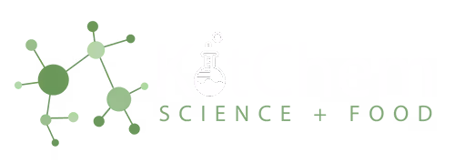 KitChem logo featuring stylized green molecular structure and a flask replacing the letter o, with tagline 'Science + Food'.