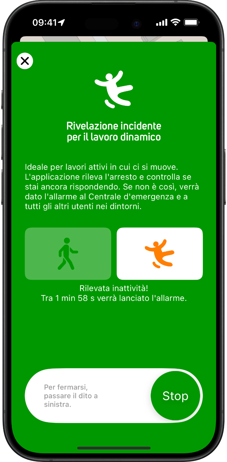Schermata Uepaa: Rilevamento incidenti