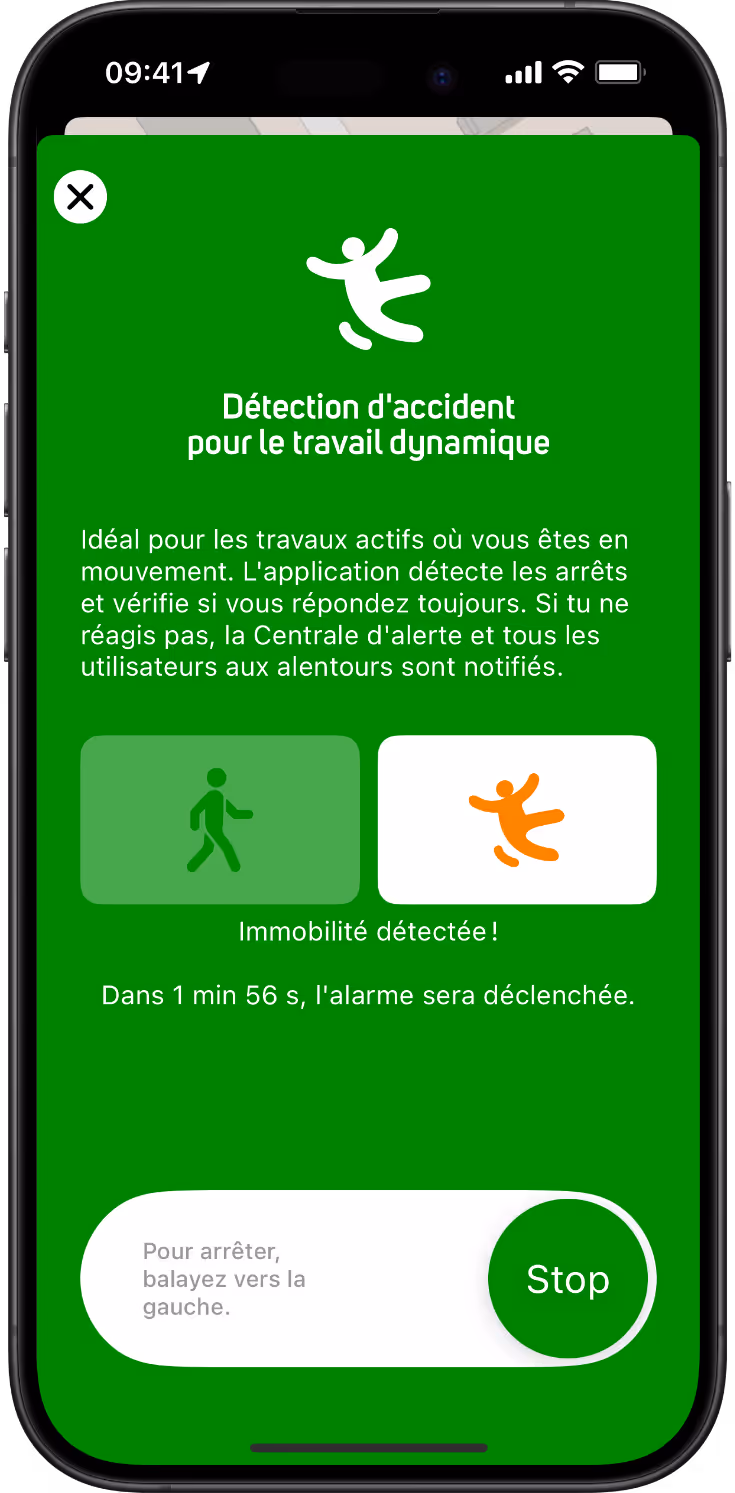 Capture d'écran Uepaa : Détection d'accident