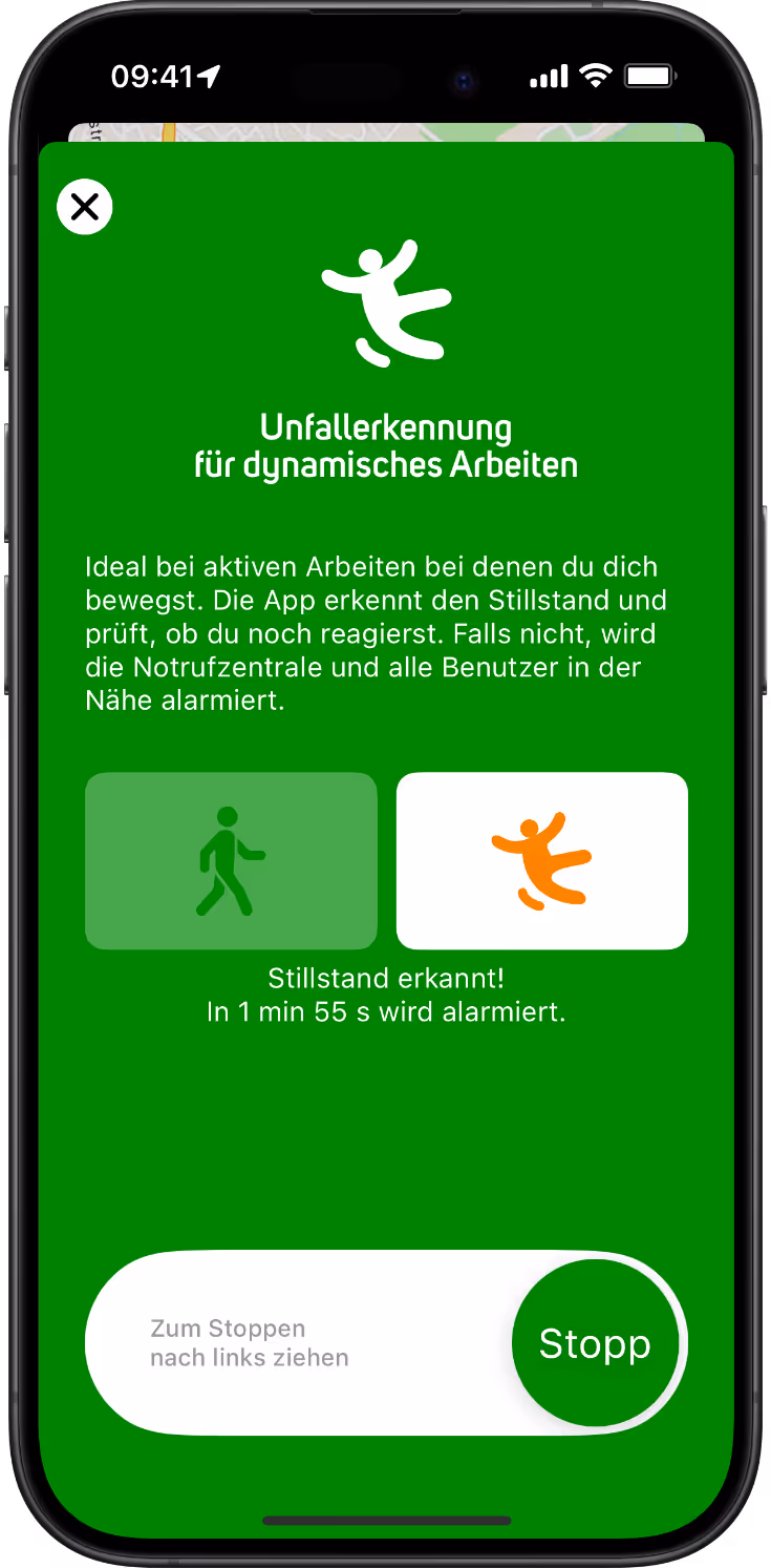 Uepaa Screenshot: Unfallerkennung