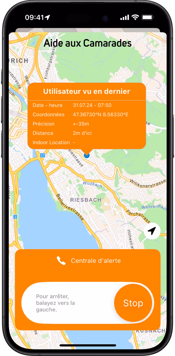 Capture d'écran Uepaa : Utilisateurs à proximité
