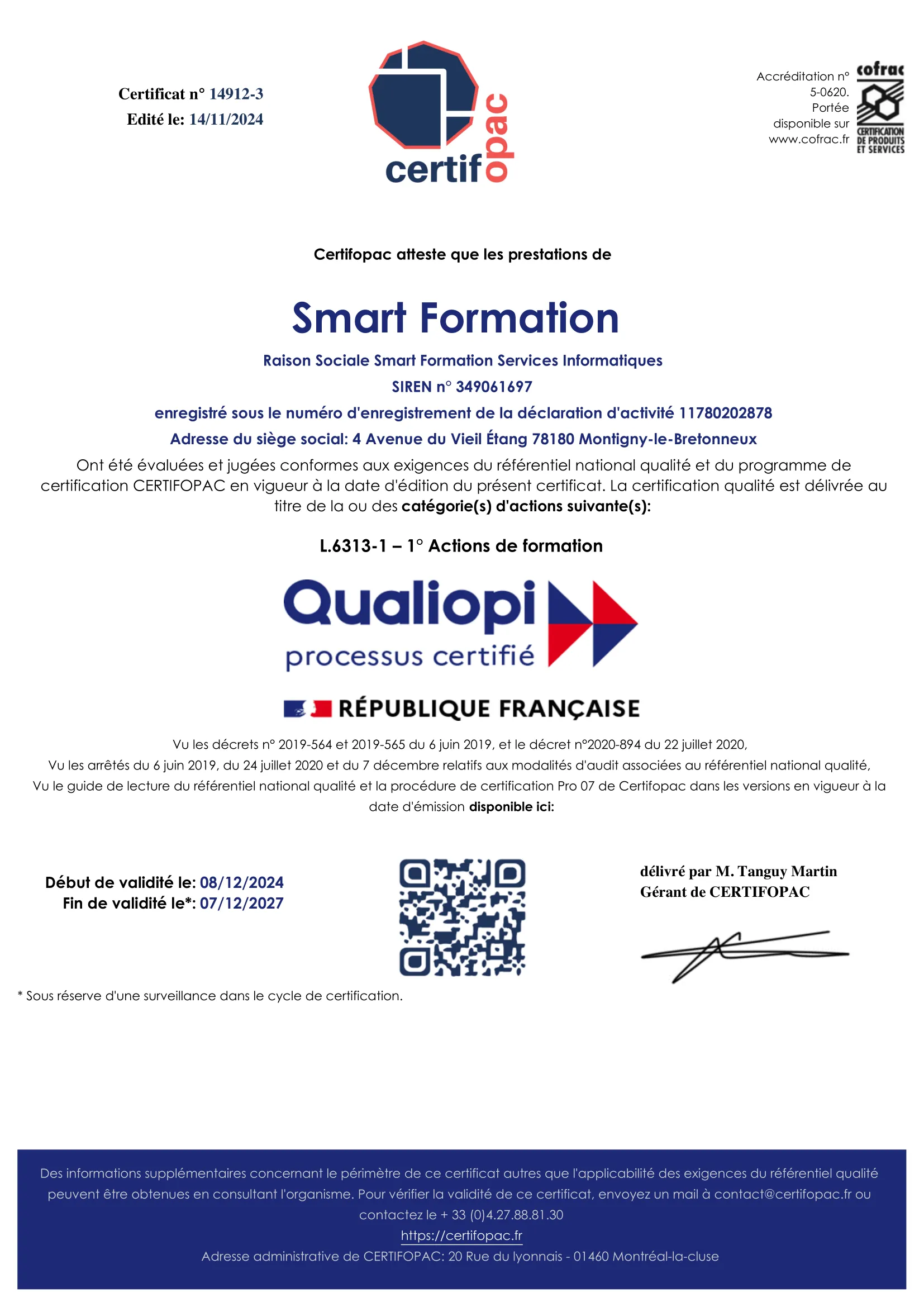 Certification qualiopi "Smart formation"