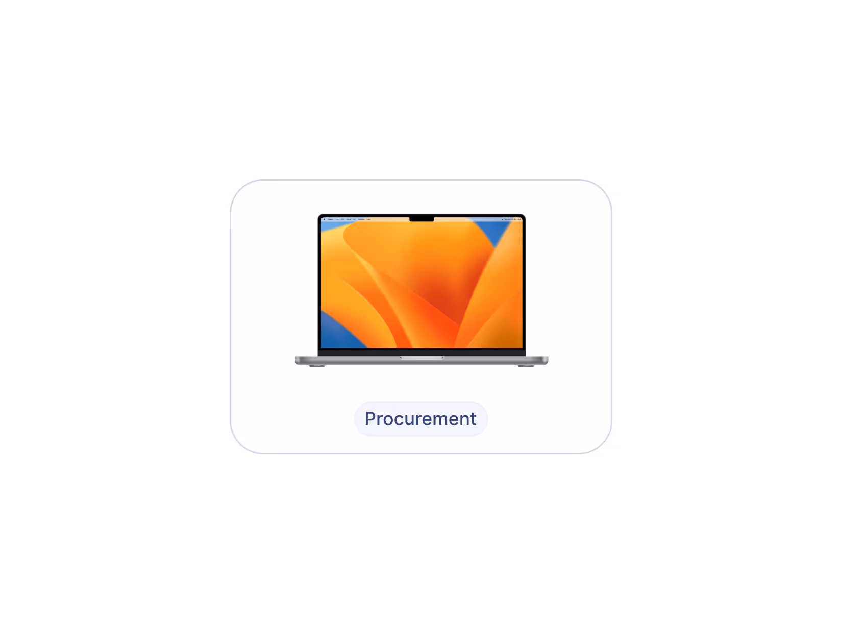 A macbook with a colorful wallpaper on the screen, underneath a label "Procurement."
