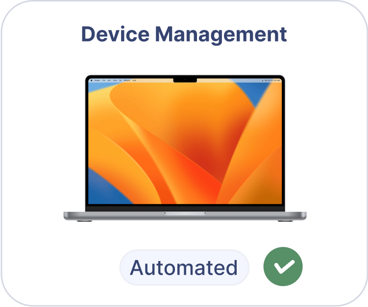 A macbook with a colorful wallpaper on the screen, underneath a label "Automated."