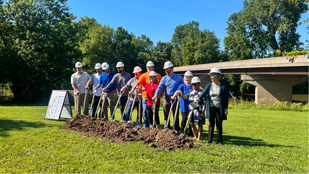 Leaders of the Town of Spencer’s Wastewater Treatment Plant Expansion stand with their hands on shovels at the project’s groundbreaking ceremony on June 24, 2026 in Spencer. The project was designed to increase the plant’s treatment capacity from about 0.7