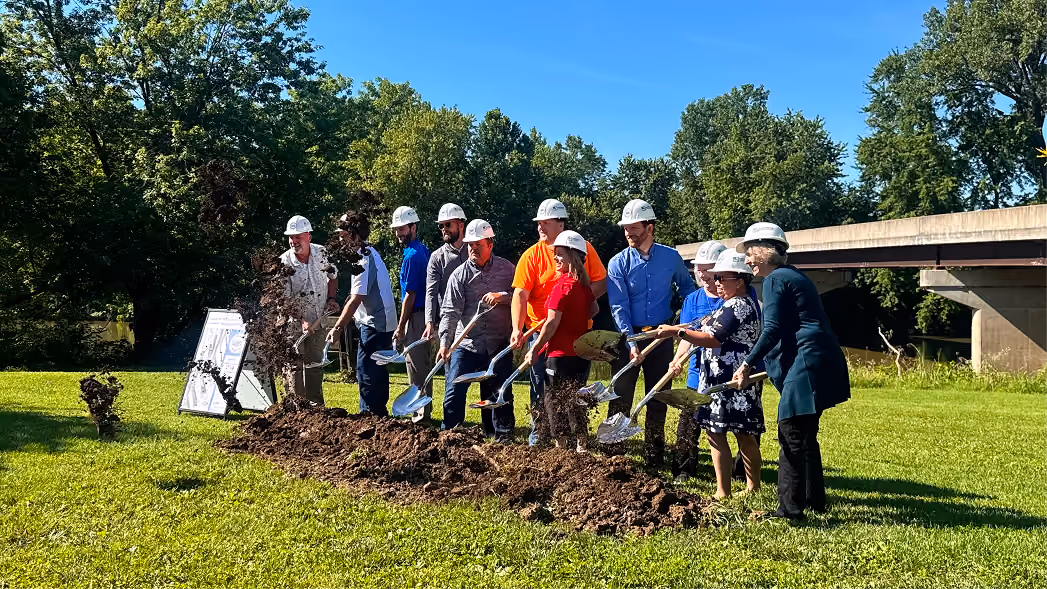 Leaders of the Town of Spencer’s Wastewater Treatment Plant Expansion use shovels to toss dirt in the air to celebrate the project’s groundbreaking on June 24 in Spencer. The project plan included improving outdated equipment, increasing system capacity
