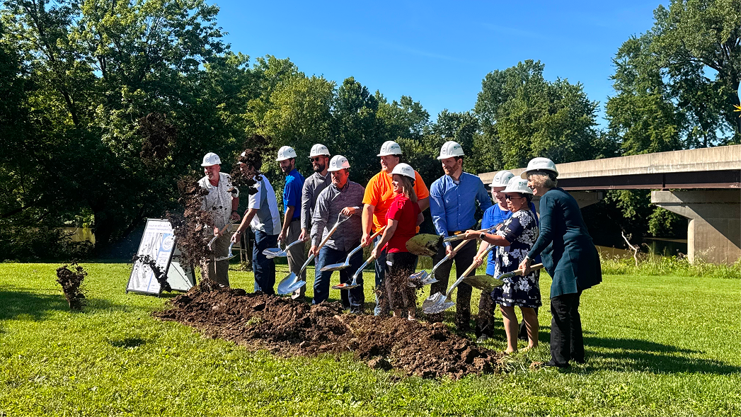 Leaders of the Town of Spencer’s Wastewater Treatment Plant Expansion use shovels to toss dirt in the air to celebrate the project’s groundbreaking on June 24 in Spencer. The project plan included improving outdated equipment, increasing system capacity