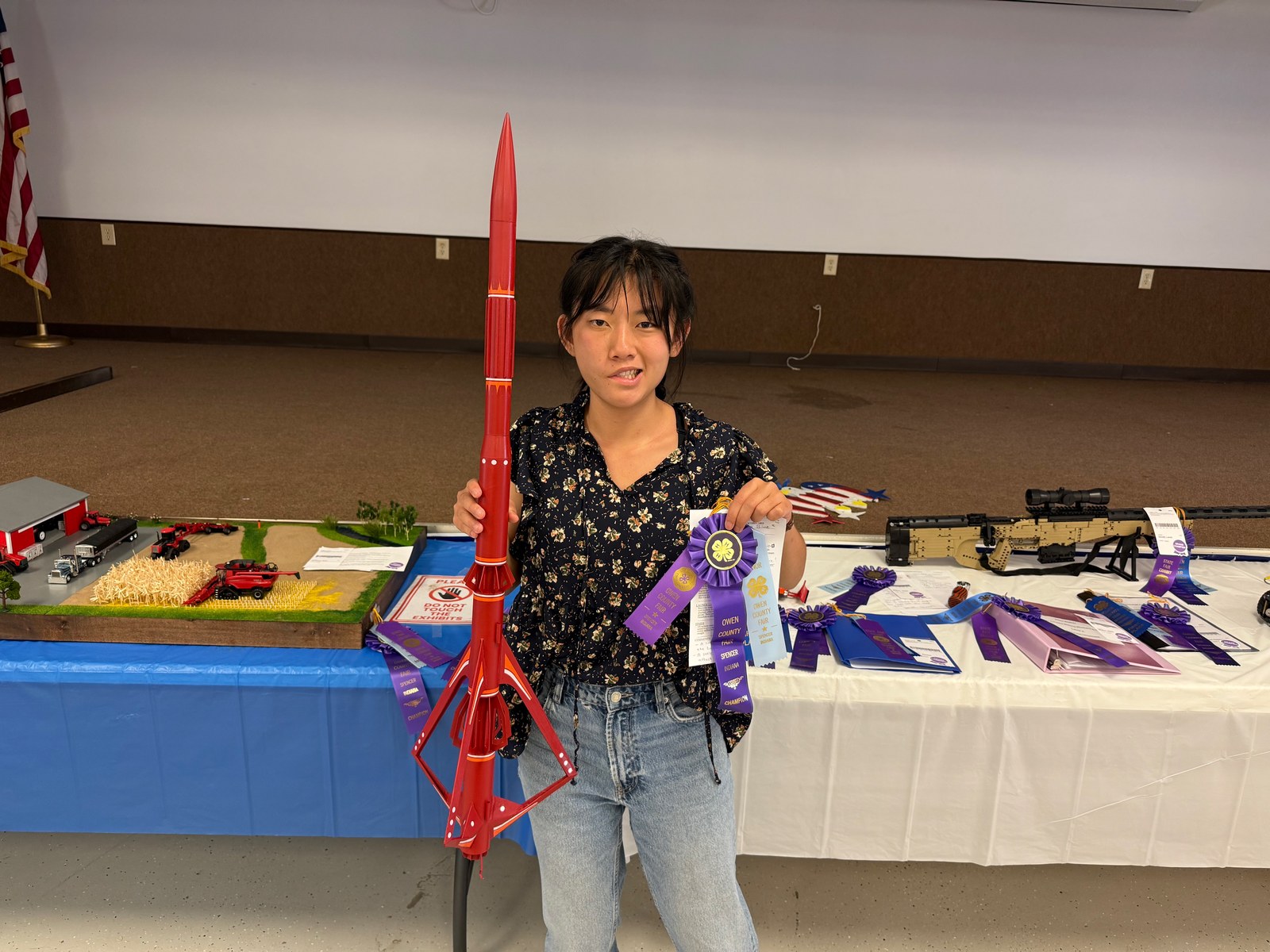 Aerospace Grand Champion Meilynn Hess poses for a photo with her winning project. NICOLE DECRISCIO | THE OWEN NEWS