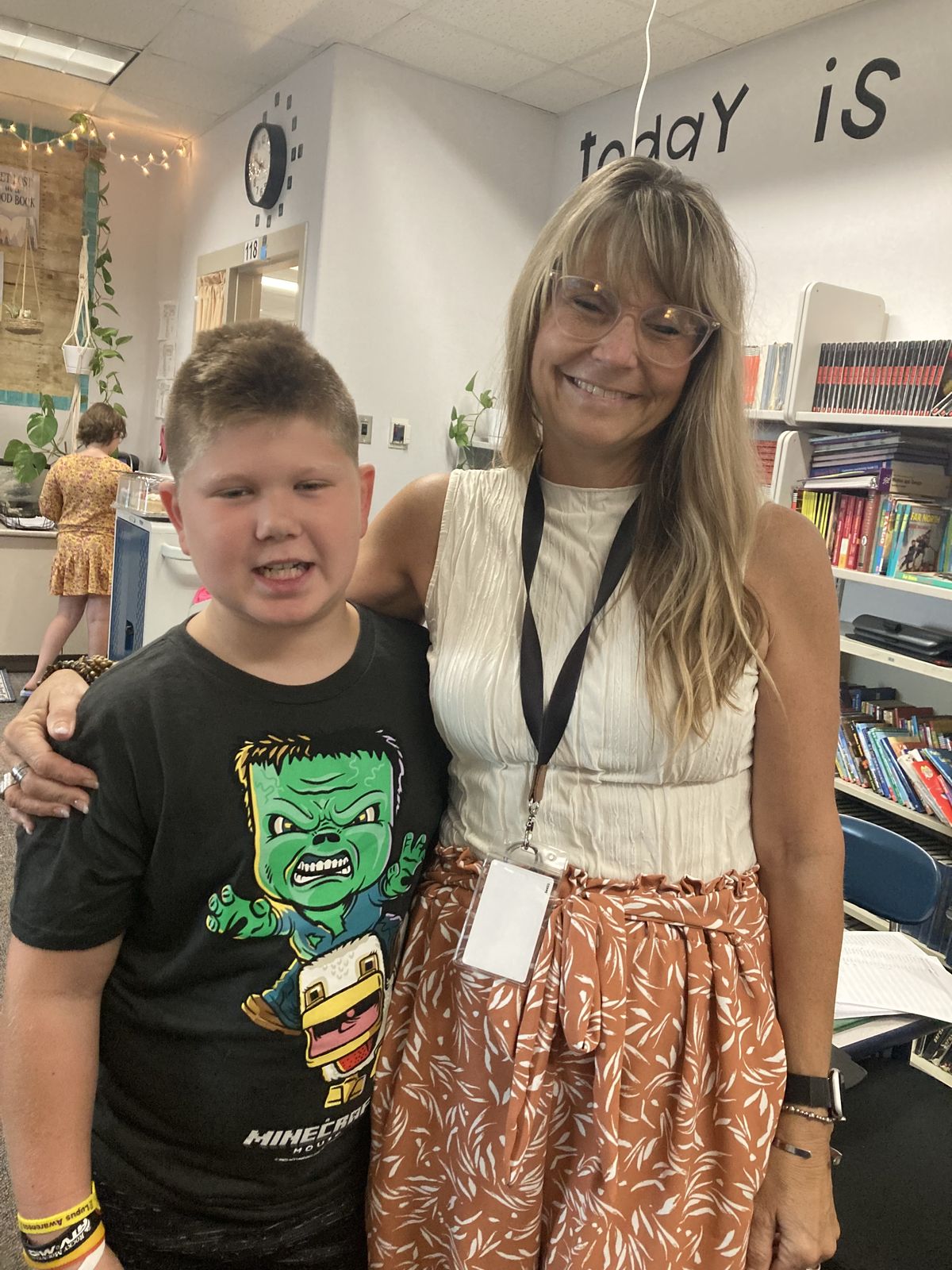 McCormick’s Creek Elementary School fifth grade teacher Ms. Micki Strunk poses with student Wayne Ranard on the first day of the 2026-2027 school year. SUBMITTED PHOTO