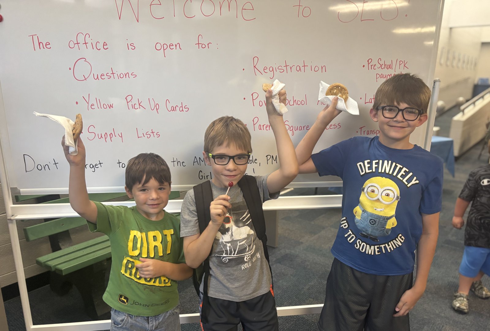 Starting the school year on a sweet note! Brothers Bryce Holder (third grade), Lane Holder (first grade), and Phoenix Rambsel (fifth grade), sons of Molly Holder, enjoyed some special treats as the new school year began and classes kicked off at Spencer El