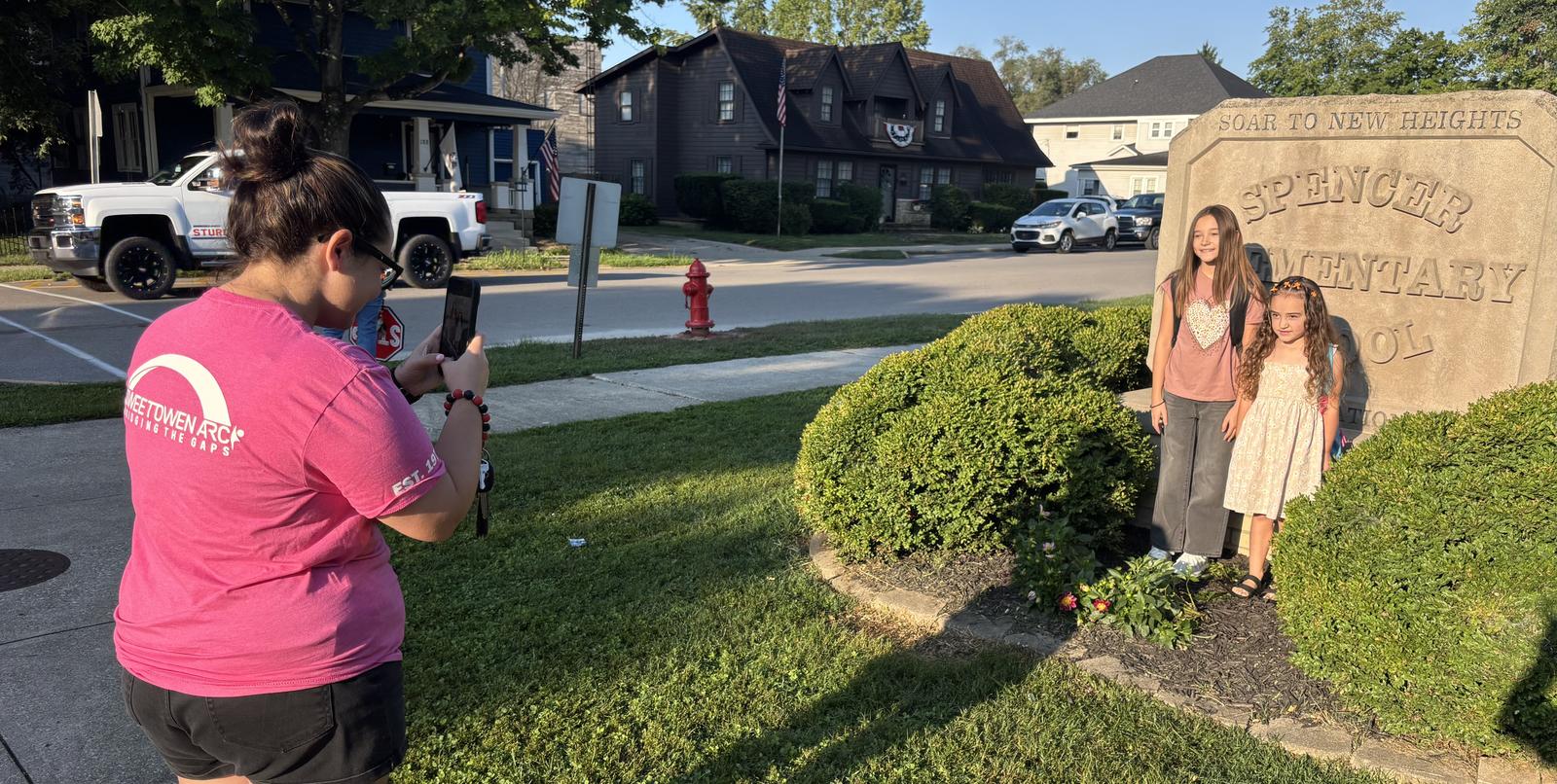 Starting the new school year together! Spencer Elementary School fifth grader Lydia Abbot poses for a first day of school photo with her sister, first grader Piper Merchant. Lydia and Piper are the daughters of Kayla Merchant. SUBMITTED PHOTO