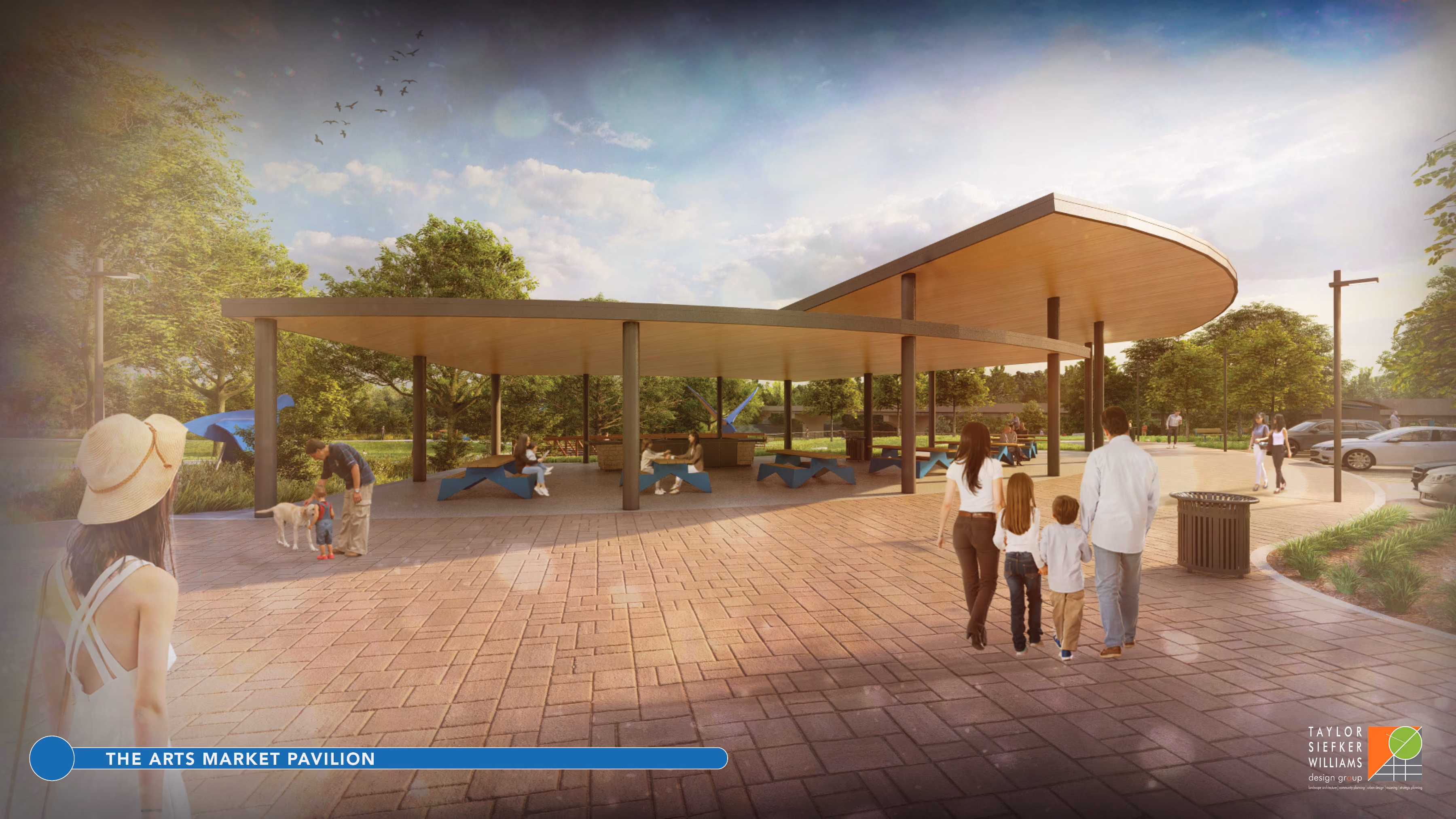 These conceptual renderings show the proposed Arts Market Pavilion at Sweet OC Arts Park along the White River in Spencer. The pavilion is planned as a space for artist markets, workshops and community events. SUBMITTED IMAGE | TAYLOR SIEFKER WILLIAMS DESIGN GROUP