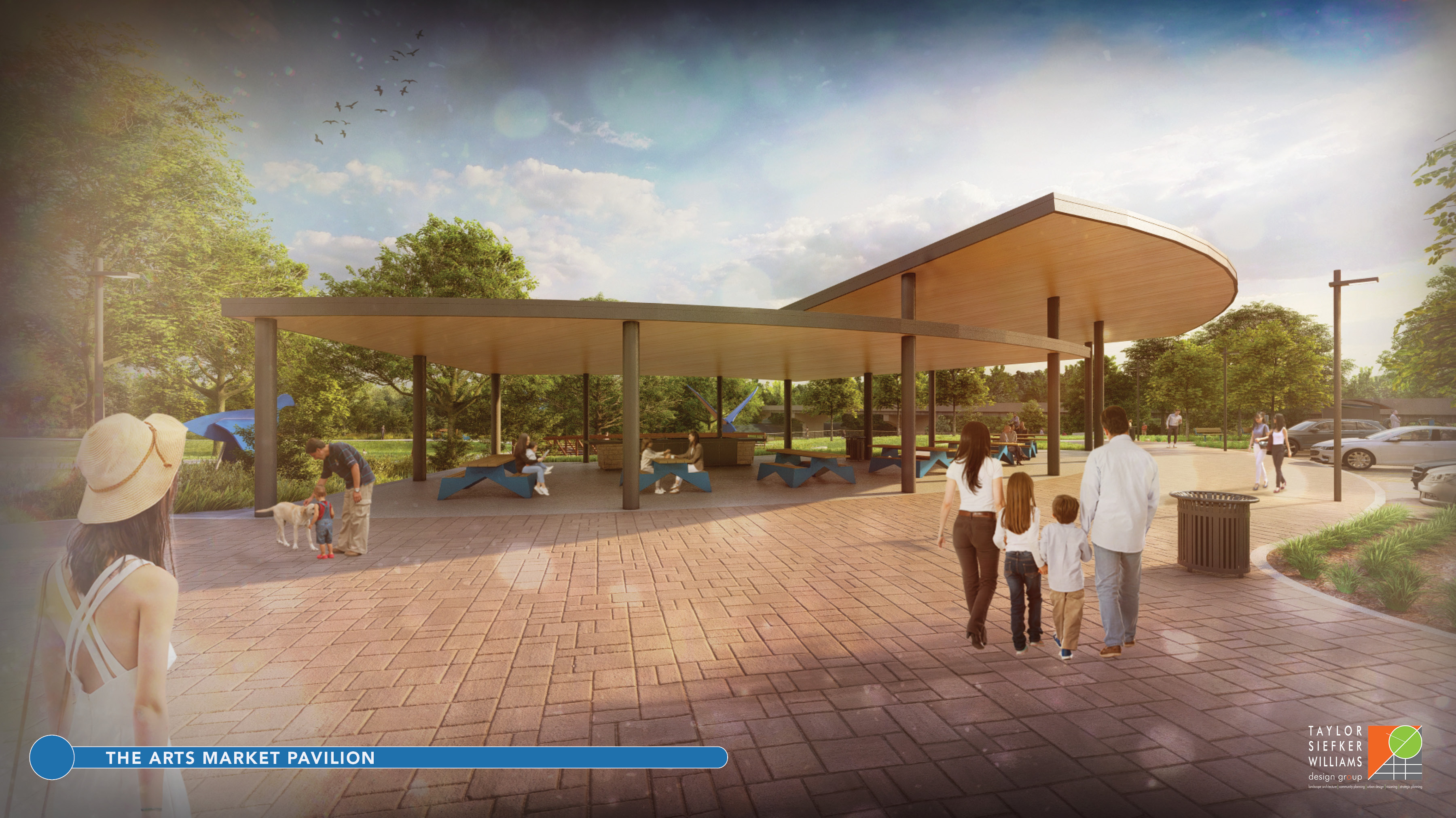 These conceptual renderings show the proposed Arts Market Pavilion at Sweet OC Arts Park along the White River in Spencer. The pavilion is planned as a space for artist markets, workshops and community events. SUBMITTED IMAGE | TAYLOR SIEFKER WILLIAMS DESIGN GROUP
