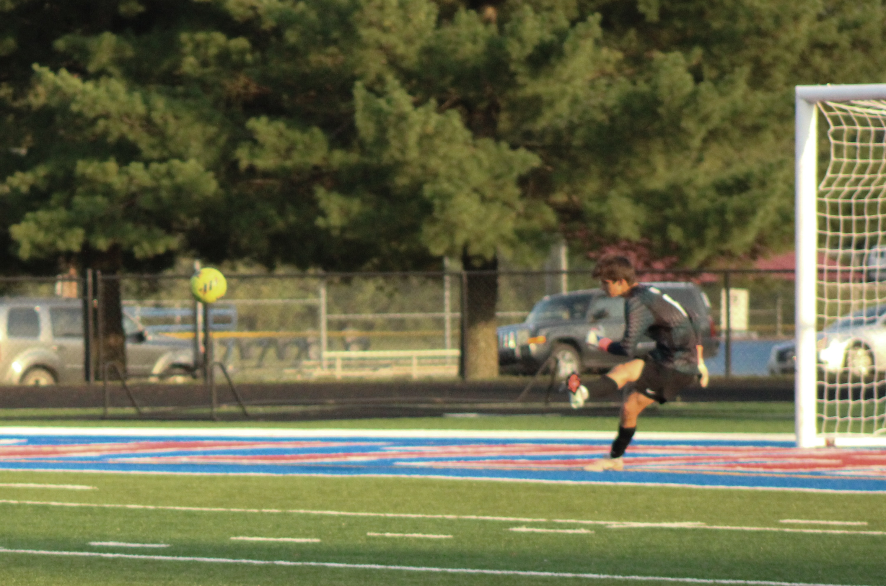Owen Valley senior goalkeeper Brodi Wood sends the ball upfield during the Patriots’ Sept. 9 match against Edgewood. STAFF PHOTO | THE OWEN NEWS
