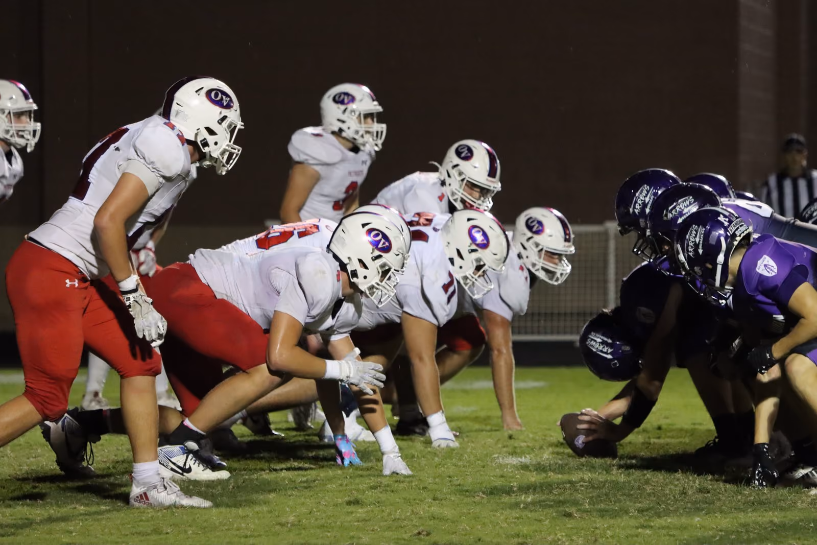 The Patriots line up against the Sullivan Golden Arrows on Sept. 25, Sullivan’s homecoming game. The 2025 Patriots fell to the Arrows 63-0 and came into the game an underdog. SUBMITTED PHOTO | AARON LAGRANGE