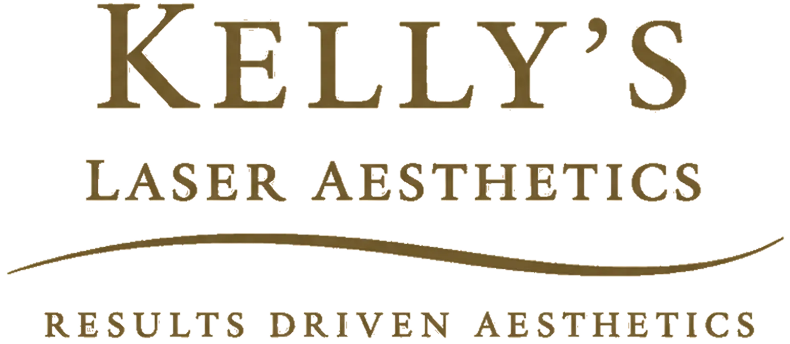 Text logo reading Kelly's Laser Aesthetics with tagline Results Driven Aesthetics and a wave line below Laser Aesthetics.