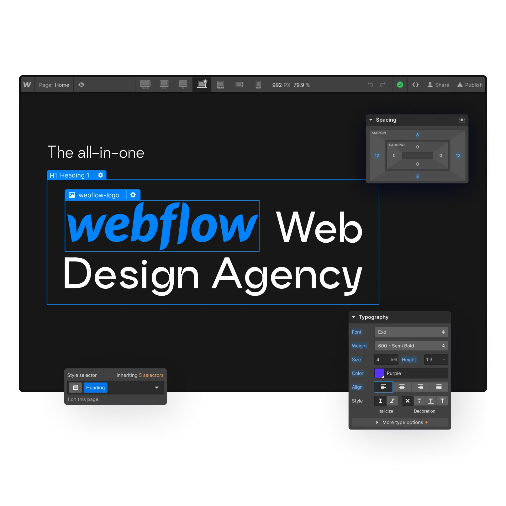 Screenshot of webflow's interface while designing